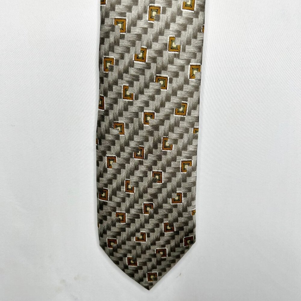 Joseph Abboud Men's Neck Tie 4” 100% Silk Geometric Gray Brown Beige Italy